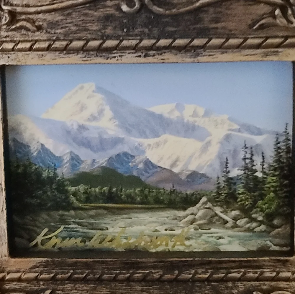 Original Miniature Painting Of A Mountain Scape Scene Gold Hanging Picture Frame